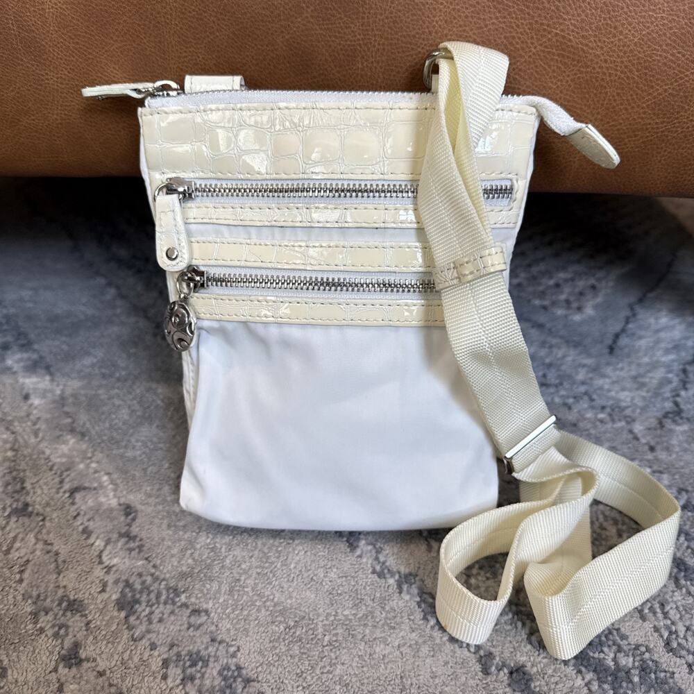 BRIGHTON PURSE crossbody Silver Nylon Cream White croc Leather